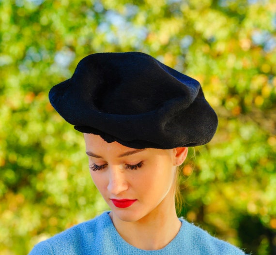 Vintage Black Faux Fur Beret Hat, Vintage Tam Hat… - image 3