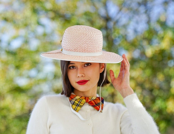 Vintage Wide Brim Straw Hat, Boater Hat, 1960s Hat, Vintage  display picture 2