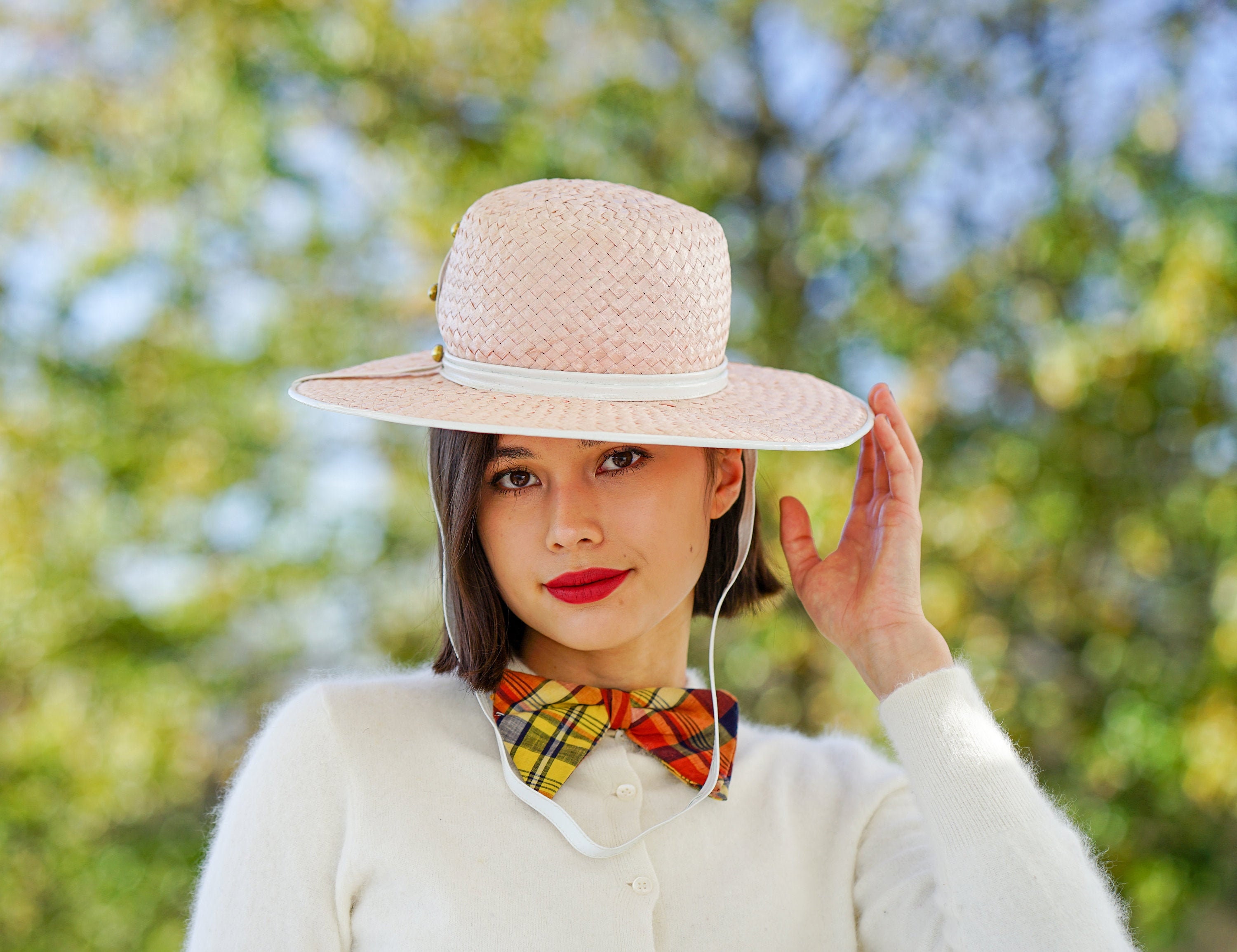 Vintage Wide Brim Straw Hat Boater Hat 