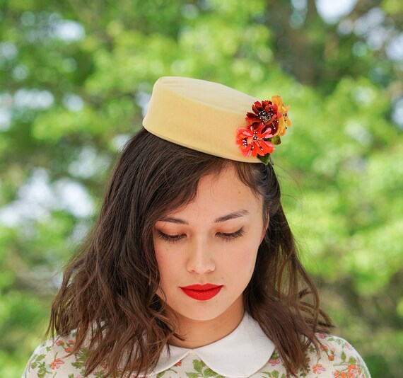Vintage Floral Pillbox Hat, Half Hat, Vintage Hat… - image 3