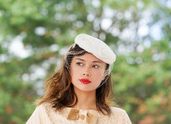 Vintage Fur Sequin Half Hat With Veil, 1950s Hat, Vintage Hat