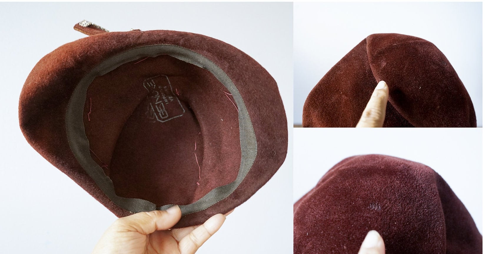 Vintage Velour Half Hat Rhinestones, Vintage Tilt Hat, 1940s