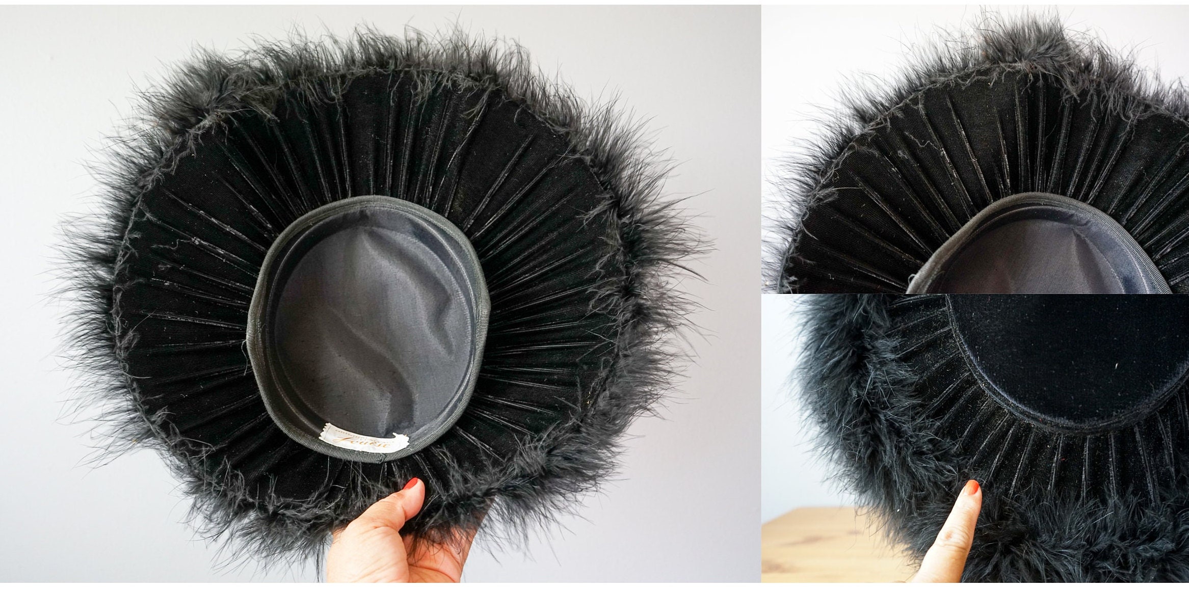 Vintage Feather Cartwheel Hat, Wide Brim Hat, 1950s Hat  display picture 1