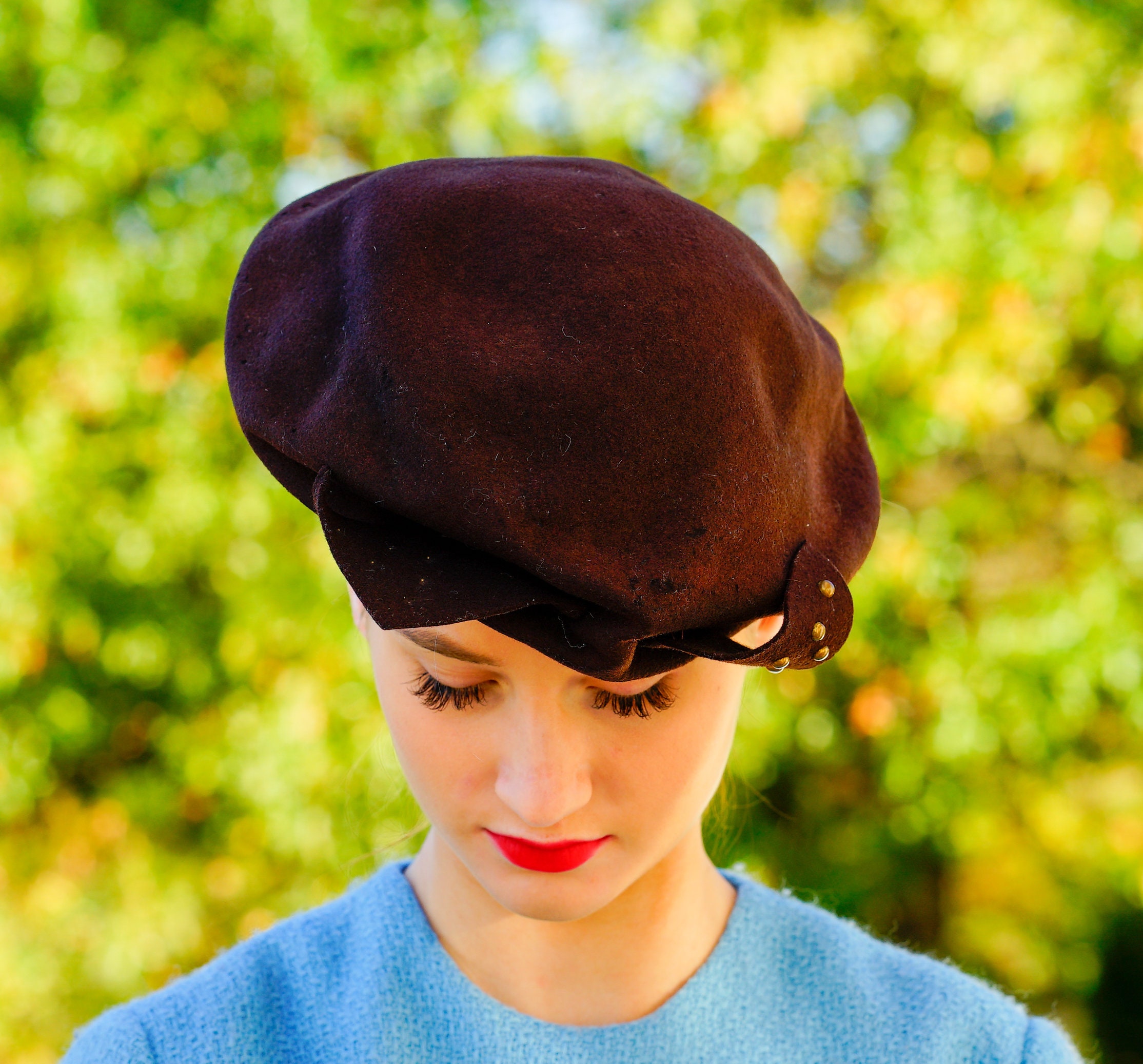 Vintage Felted Wool Tam Hat, Vintage Beret Hat, Vintage Hat 