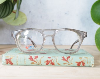 Vintage Eyeglasses 1970's By titmus Optical Made In USA New Old Stock Arnel safety glasses with side shields smokey green