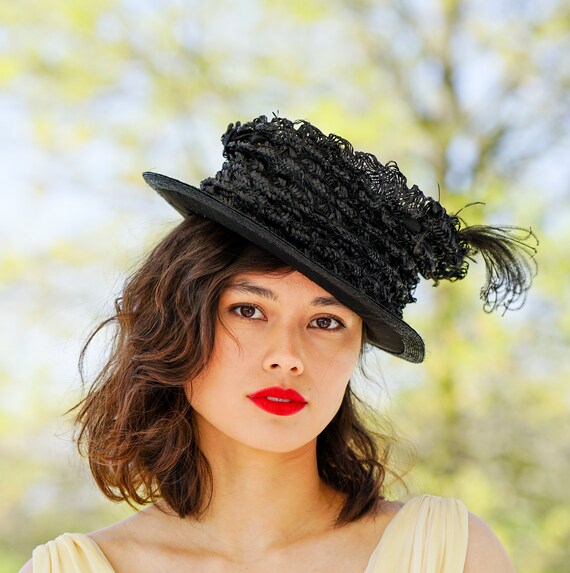 Antique Edwardian Straw Feather Hat/ 1900s-1910s … - image 3