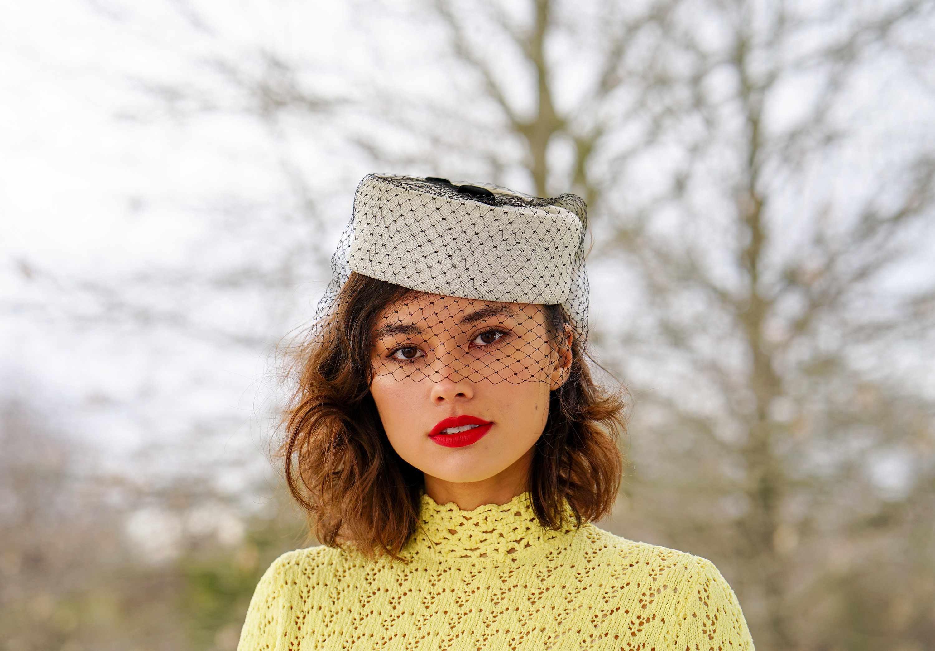 Vintage Pillbox Veil Hat 1950s-60s Hat 
