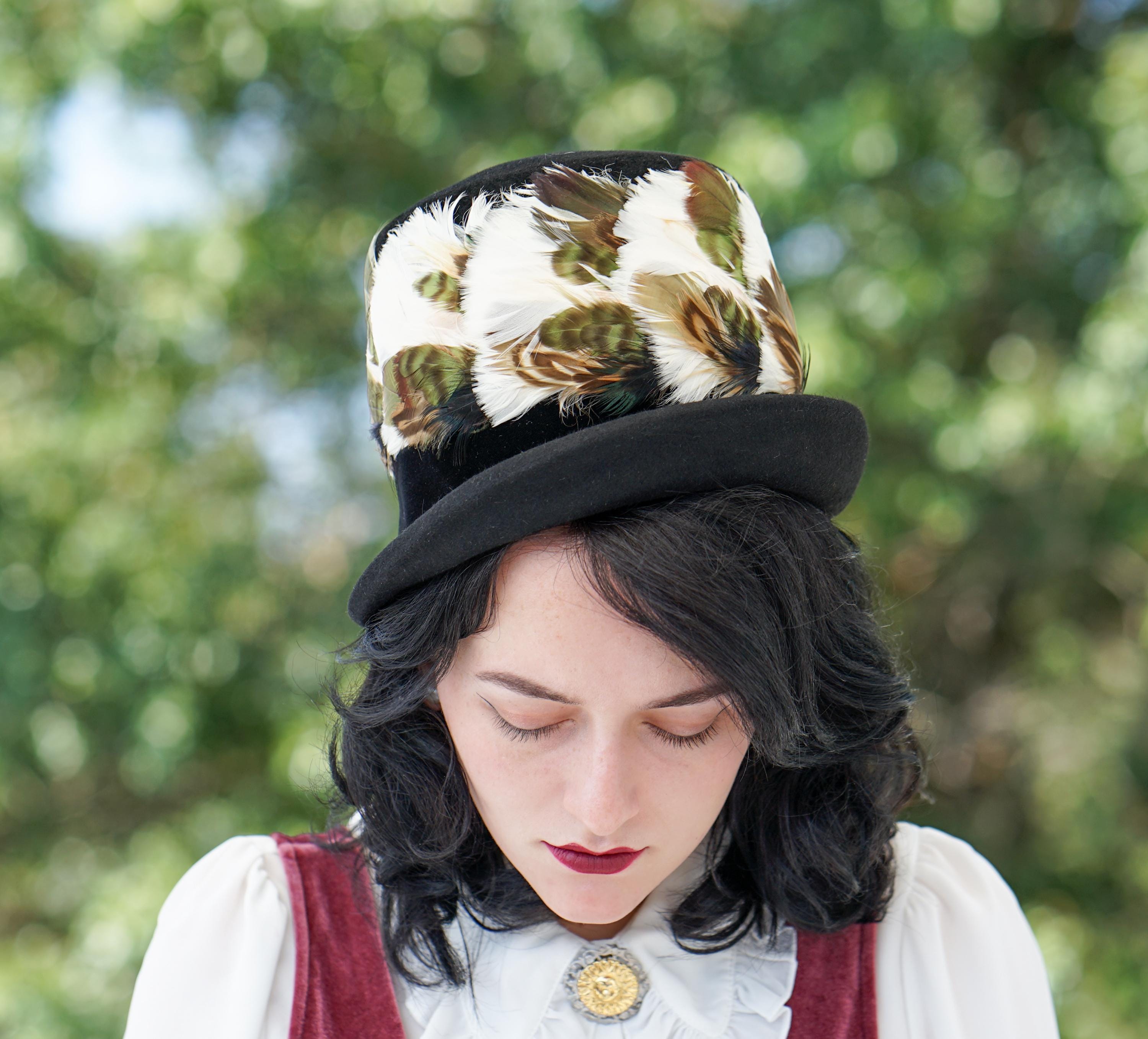 Vintage Feather Fur Felt Women Bowler Hat, 1960s Hat 