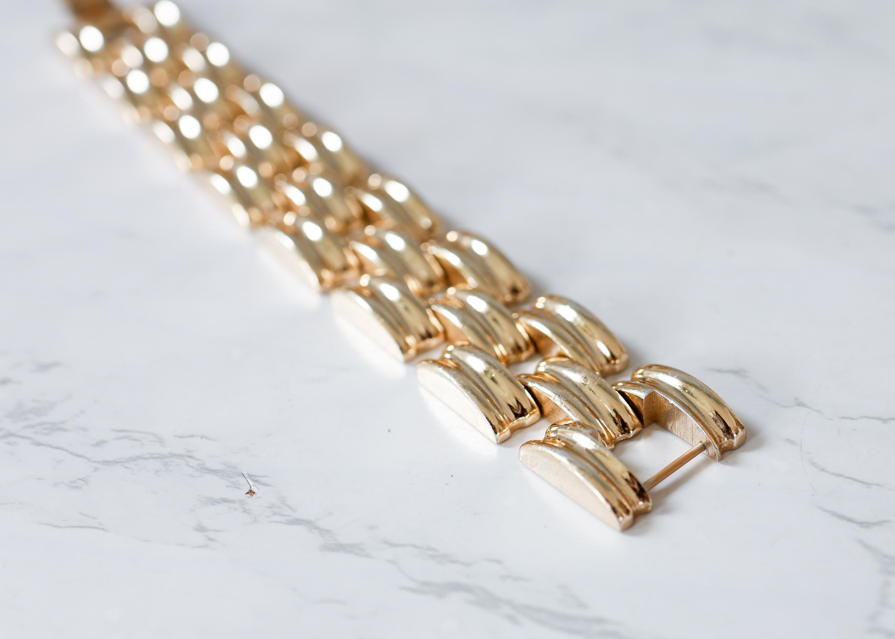 Vintage Rivo Swiss Made Basketweave Link Chunky Bracelet/ 1950s