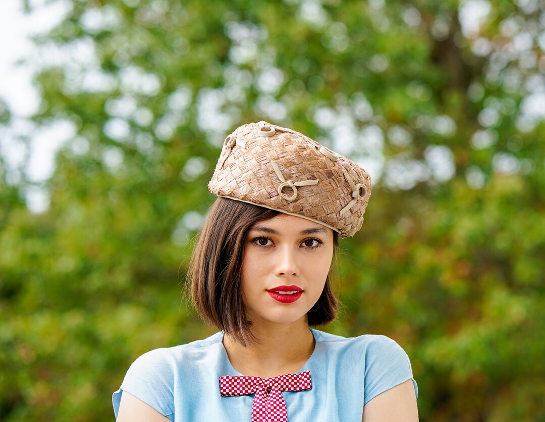 Newsboy Pillbox Hat with Ribbon Button Wide Brim Sun Protection Cocktail Church F FADVES Fascinators Women Wide Brim 20s 50s Derby Pillbox  main image 2