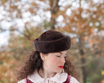 Vintage Fur Felt Cossack Hat, Pillbox Hat, 1950s-60s Hat  display picture 1