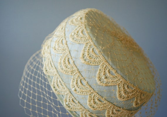 Vintage Lace Pillbox Hat with Veil, Vintage Hat, … - image 8