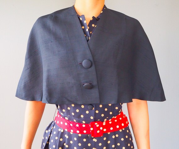 Vintage 1950s Cape Polka Dot Dress and Bolero Jac… - image 7