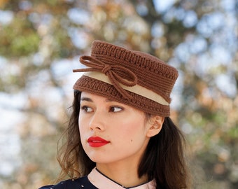 Elegant Vintage Everitt Red Women\'s Needlepoint Hat with Black Band Women main image 4