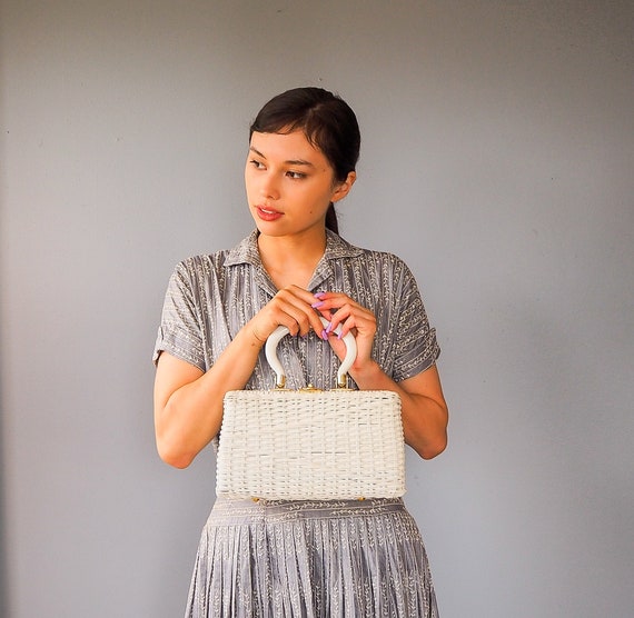 Vintage Wicker Purse/ Woven Basket Bag/ 1950s-60s