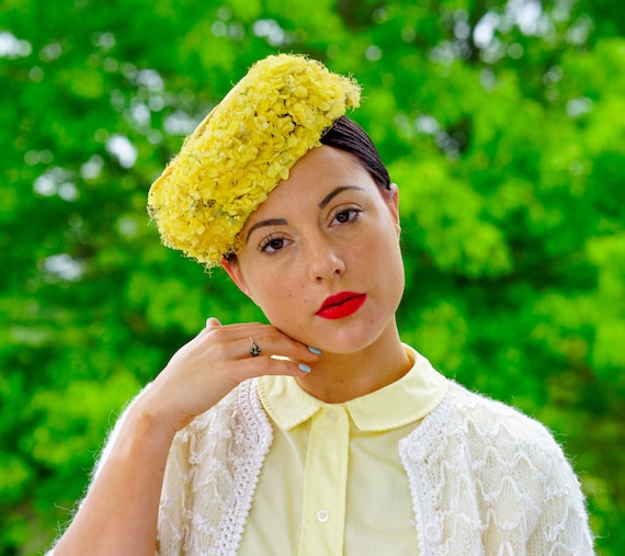 Vintage Floral Hat, Pillbox Hat, Vintage Hat, Vint