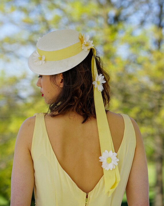 Vintage Floral Daisy Boater Hat Sailor 