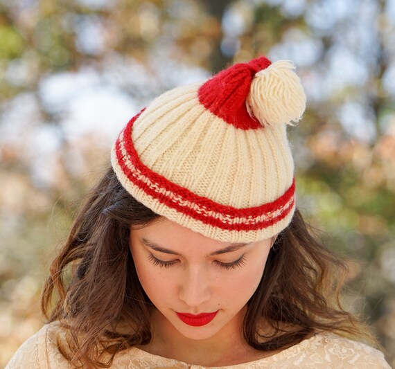 Vintage Winter Knit Beanie Hat, Vintage Hat, 1950s-60s Hat, Vintage Winter Cap, Vintage Hat, Women Hat, Fall Winter Hat, Children Winter Hat View 4