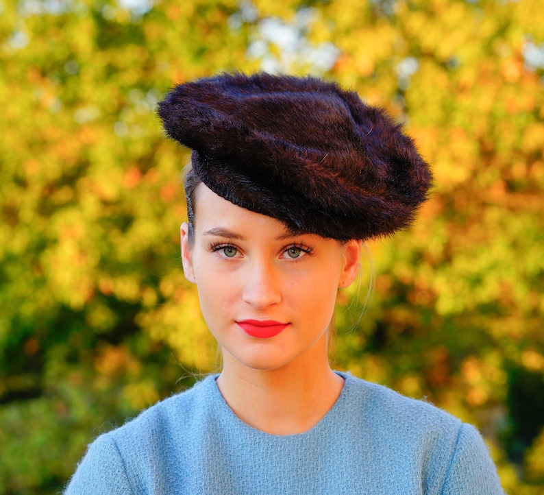 faux fur beret hat