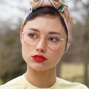 Vintage eyeglasses 1990&#39;s Frames/eyeglass/hipster/Multicolor By Logo paris made in france red and silver tone