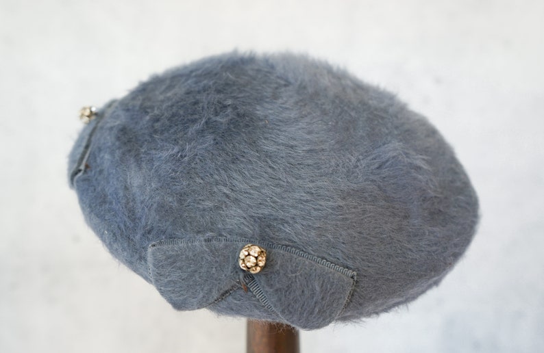 Vintage Fur Felt Rhinestones Bow Half Hat, 1950s-60s Hat, Vintage Hat, Vintage Women Hat, Fall Winter Hat, MCM Hat, Fascinator Mini Hat image 8