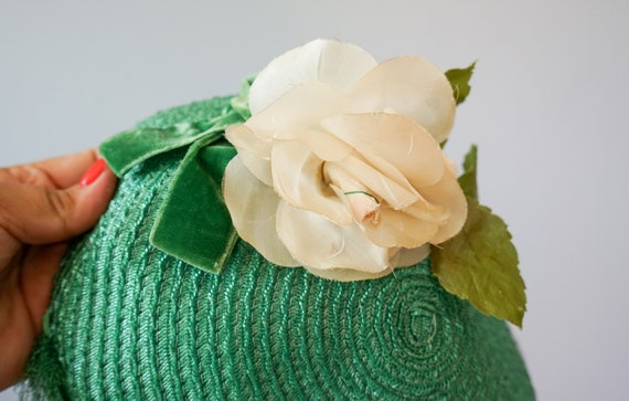 Vintage Flower Straw Half Hat with Veil, Vintage … - image 7