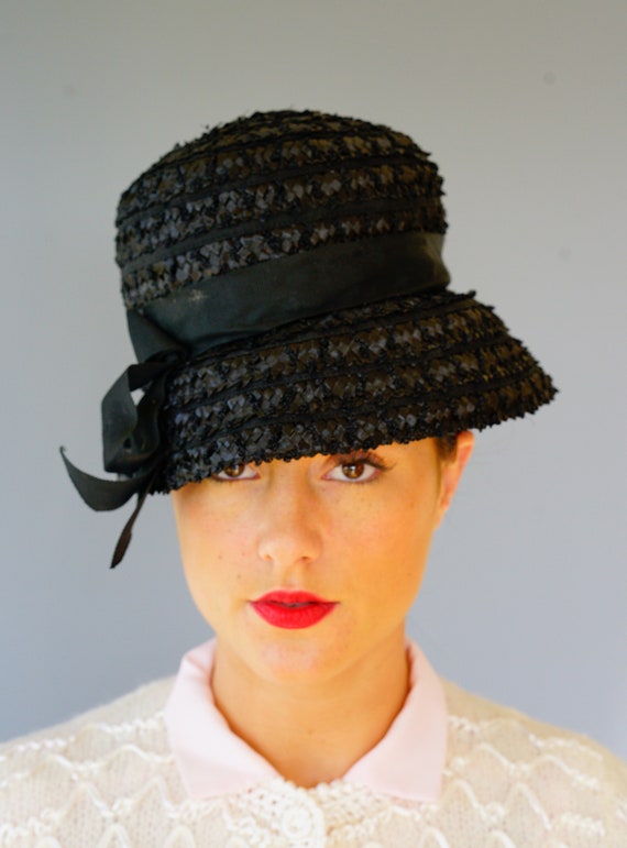Vintage Straw cloche Hat, Vintage Bucket Hat, 195… - image 4