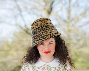 Vintage Straw Bird Nest Cloche Hat France, 1960s Hat, Vintage Hat, Women Hat, Tea Party Hat, Cocktail Hat, Spring Summer Hat, Retro Mod Hat