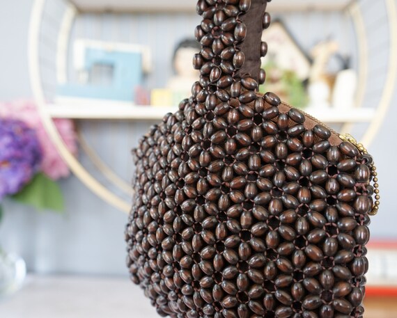 Vintage 1930s Czechoslovakia Wood Bead Bag/ Wrist… - image 9