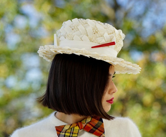 Vintage Straw Boater Hat with Hat Box John Wanama… - image 2