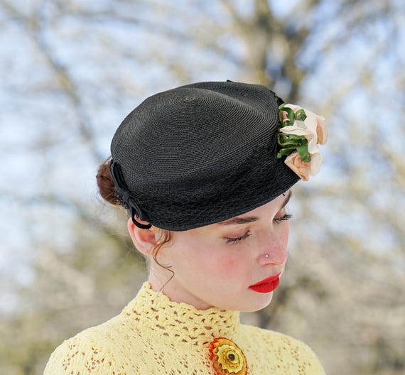 Vintage Floral Straw Half Hat, 1950s Hat, Vintage… - image 2