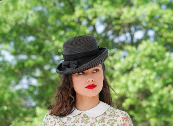 Vintage Straw Breton Hat, Women Bowler Hat, Vinta… - image 1