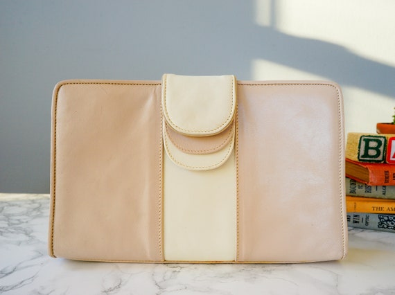 Vintage Leather Shoulder Bag Clutch Purse/ 1980s … - image 7