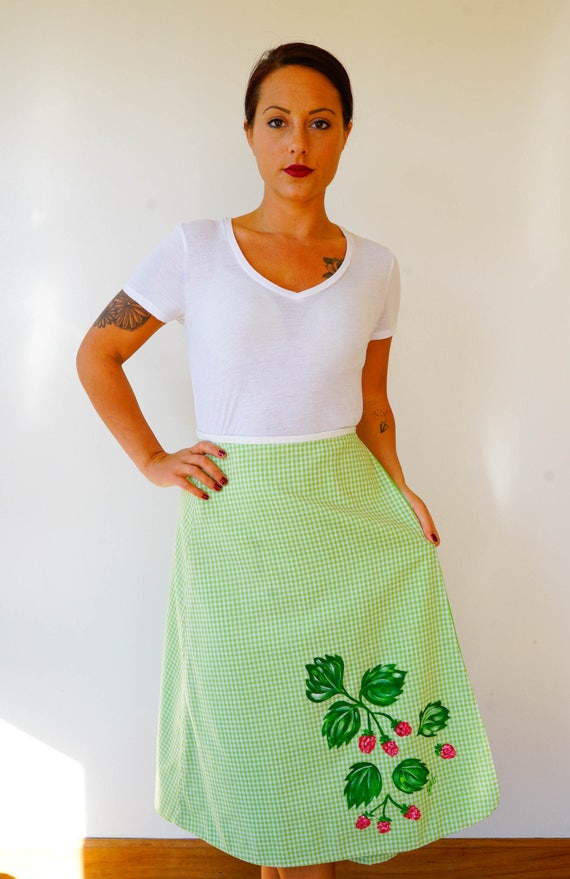 Free Shipping! Vintage Gingham Wrapped Skirt, Han… - image 5