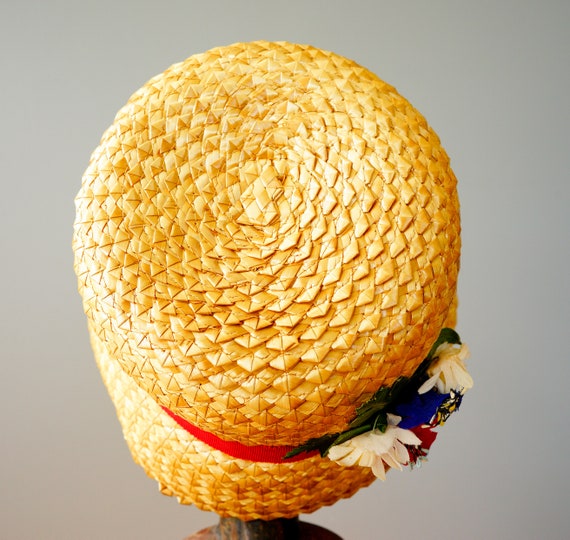 Vintage Straw Hat with Flower, Sailor Hat, 1950s … - image 8