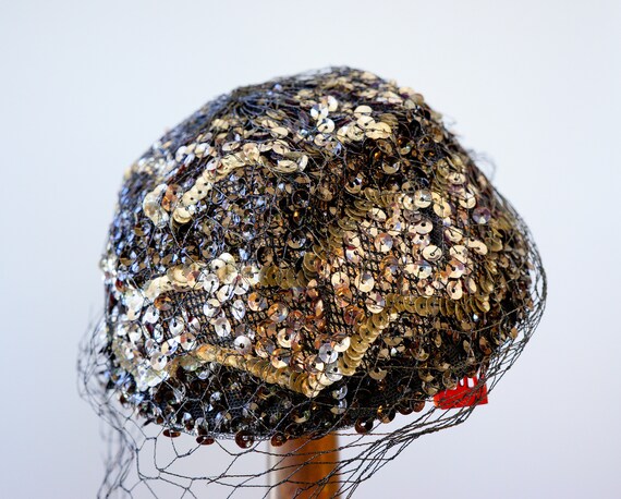 Vintage Sequin Mini Pillbox Hat, Half Hat, Vintag… - image 6