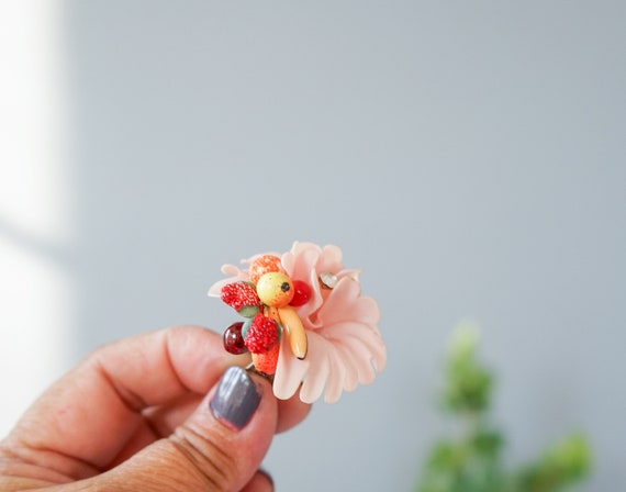 Vintage Plastic Fruit Floral Earrings West German… - image 6