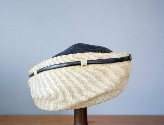 Vintage Straw Breton Hat, Pillbox Hat, 1950s-60s … - image 5