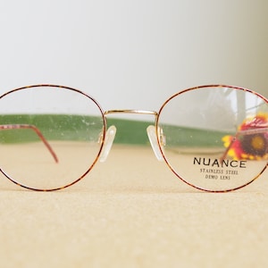Vintage Eyeglasses 1990s/Glasses/New Old Stock/hipster/frames/Gold tone tortoiseshell enamel Made In Korea By Nuance