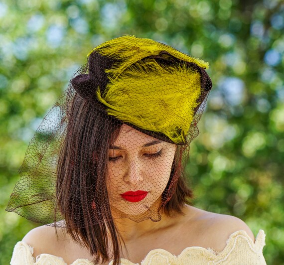 Vintage 1940s Suitor Hat with Feather, 1940s Hat,… - image 3