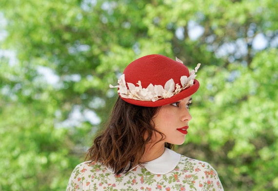 Vintage Flower Straw Half Hat, Vintage Hat, 1950s… - image 1