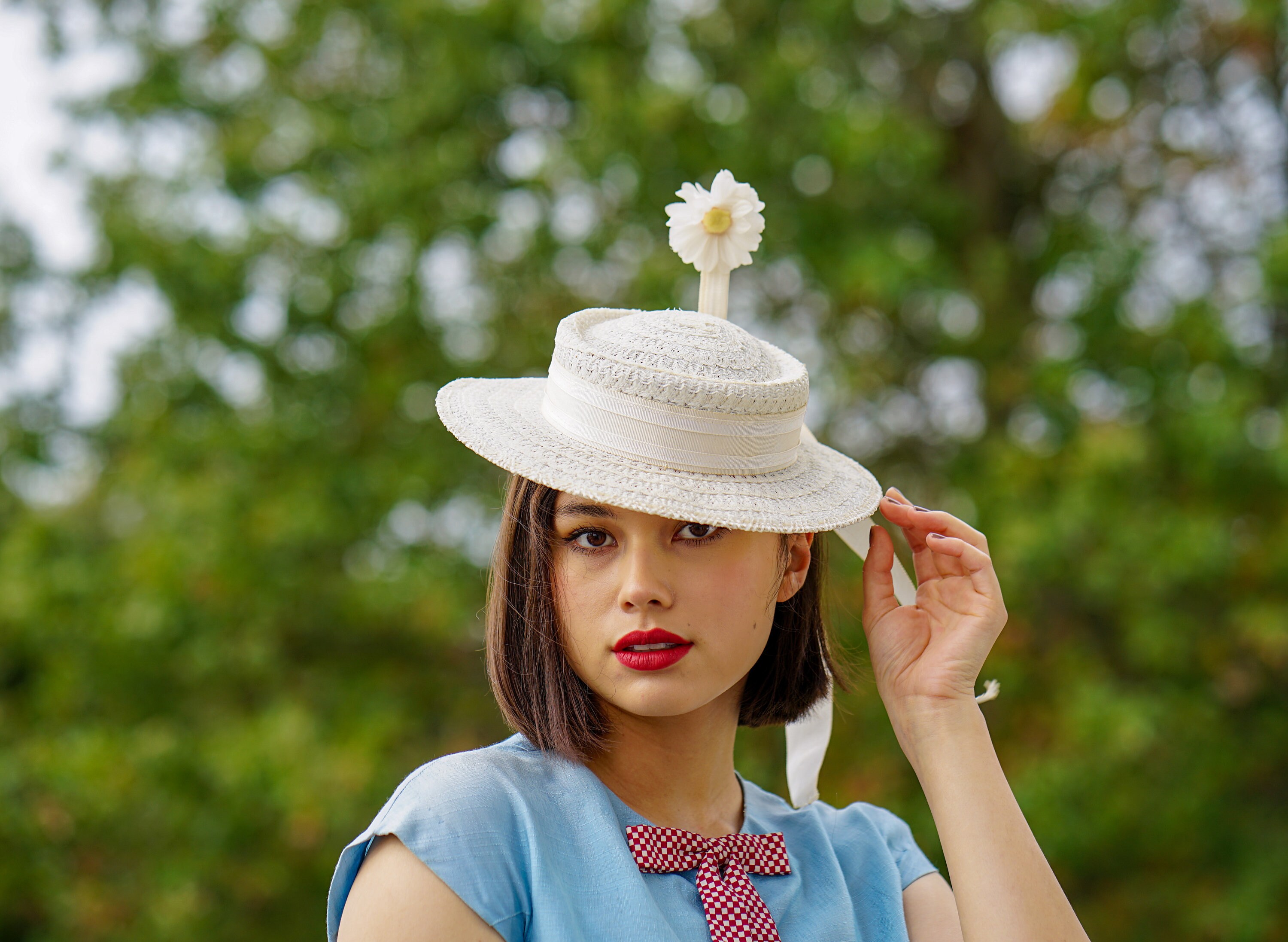 Vintage Straw Boater Hat Sailor Hat 