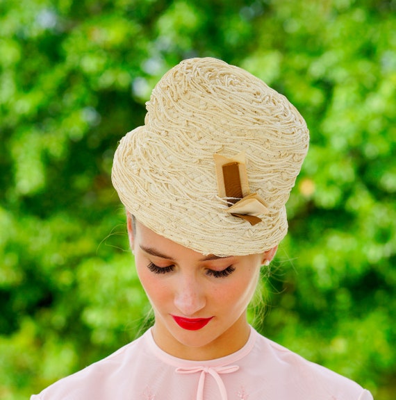 Vintage Straw cloche Hat, Vintage Bucket Hat, 195… - image 3