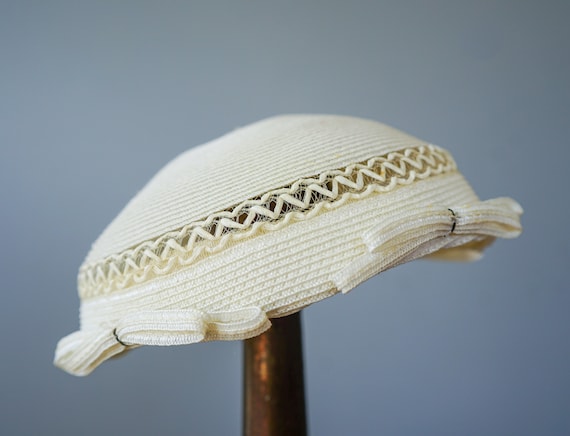 Vintage Straw Calot Hat, Half Hat, 1940s-50s Hat,… - image 6
