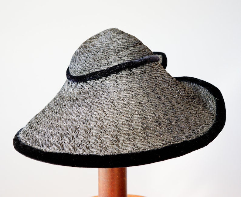 Kentucky Derby Hat Cartwheel Hat Tea Party Hat Brim Hat Sun Hat Vintage Black Straw Tilt Hat Vintage Millinery Vintage Hat 1940s Hat