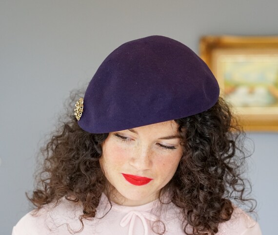 Vintage Wool Rhinestones Half Hat, Profile Hat, V… - image 4