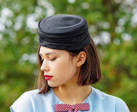 Vintage Black Pillbox Hat Vintage Hat 