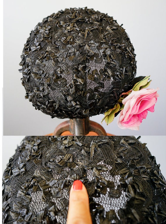 Vintage Floral Straw Pillbox Hat, Vintage Hat, 19… - image 10