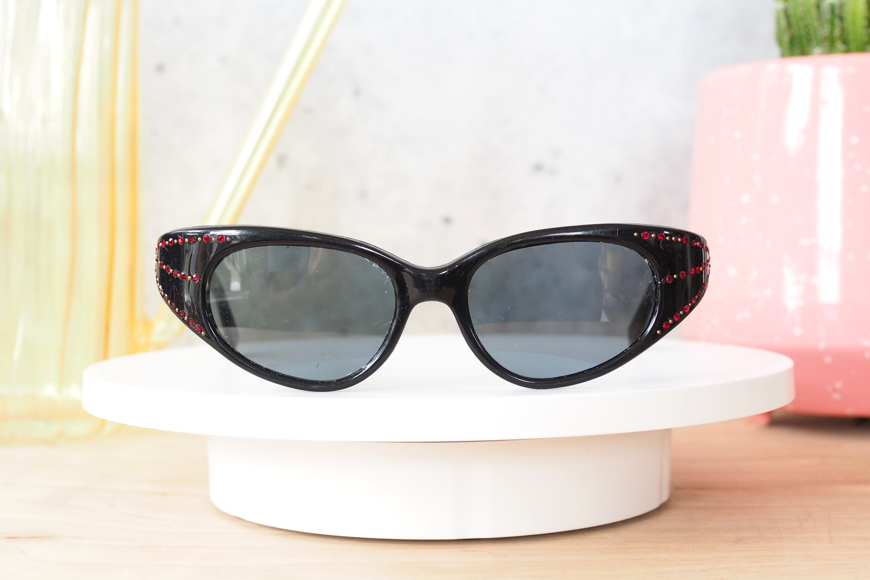 【1960’s】 FRAME FRANCE Sunglasses Vintage 1960s Oversized Yellow France Sunglasses W/ Brown