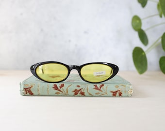 Vintage cateye-zonnebril jaren 80 ebbenhout New Old Stock rockabilly pinup gothic